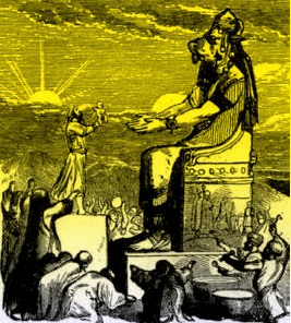 Nesta ilustração a Nuvem Negra paira também sobre o deus pagão Moloque...